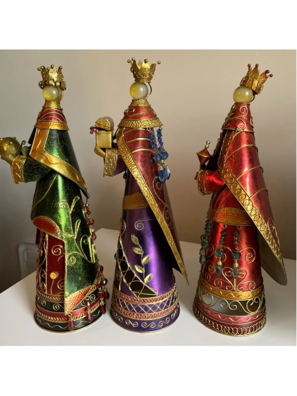 Vintage Bombay Co. Metal Jeweled Beads Christmas Maji Nativity 3 Wise Men Boxed